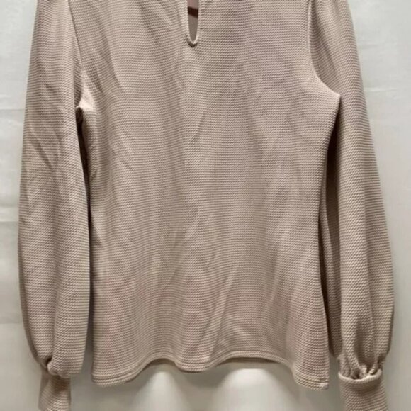 Express Ladies Waffle Knit Blouse Tan Medium Long Sleeve Office Wear Career Top - Picture 6 of 10
